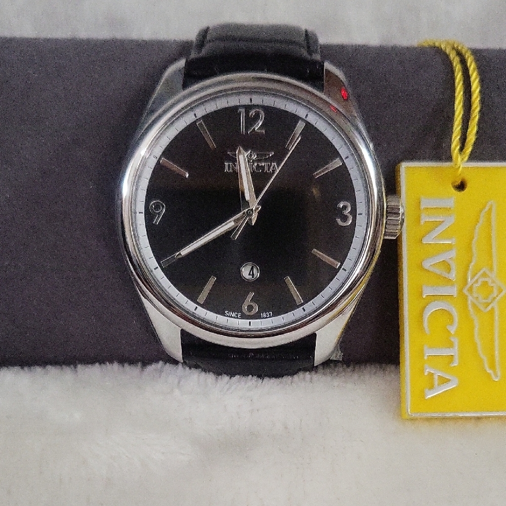 Invicta Classic Silver-Tone Watch with Black Leather Band
